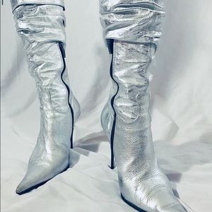 Silver Leather Boots with Buckle Made in Italy